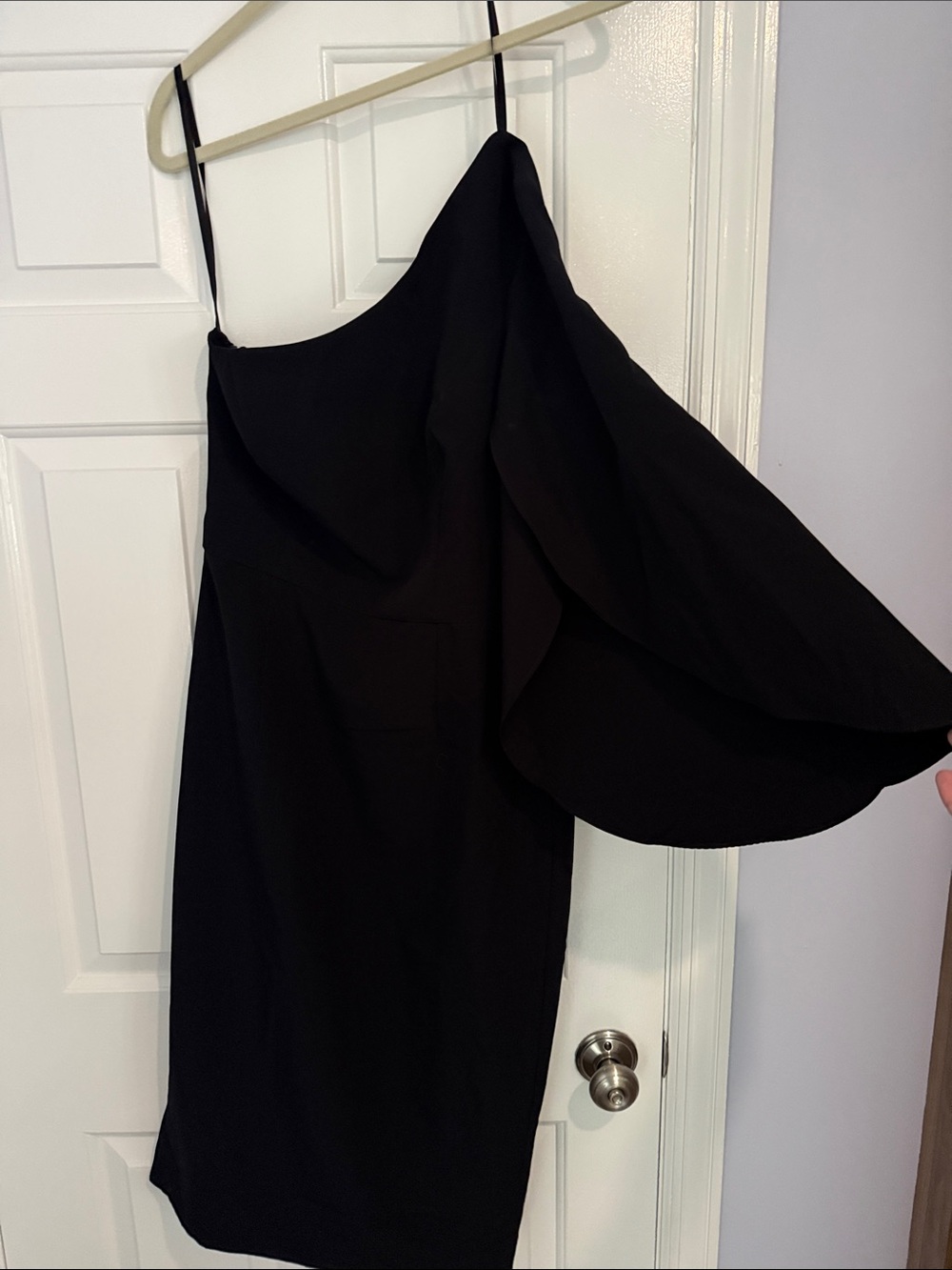 Milly Black One-Shoulder Dress with Draped Sleeve